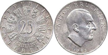 Münze Österreich 25 Schilling 1962 Anton Bruckner