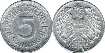 coin Austria 5 schilling 1952