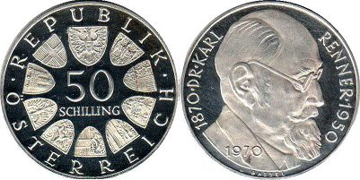 Münze Österreich 50 schilling 1970 Karl Renner