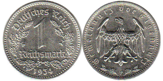 Coin Nazi Deutschland 1 Reichsmark 1934