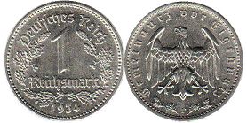 Münze Nazi Deutschland 1 Reichsmark 1934