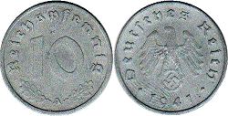 moneta Nazi Germany 10 pfennig 1941