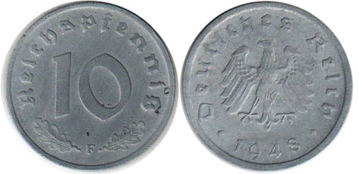 Münze Besatzungszeit in Deutschland 10 ReichsPfennig 1948