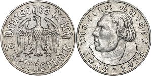Münze Nazi Deutschland 2 Reichsmark 1933