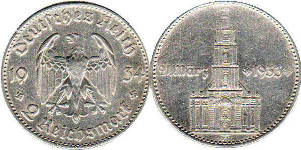 Münze Nazi Deutschland 2 Reichsmark 1934