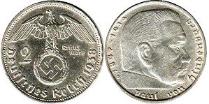 Münze Nazi Deutschland 2 Reichsmark 1938