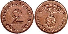 moneta Nazi Germany 2 pfennig 1939