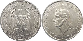 monnaie Nazi Allemagne 5 mark 1934