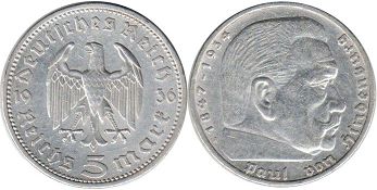 moneta Nazi Germany 5 mark 1936