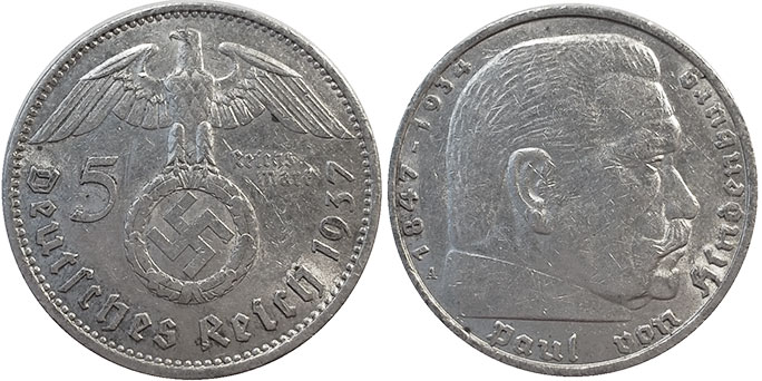 Coin Nazi Deutschland 5 Reichsmark 1937