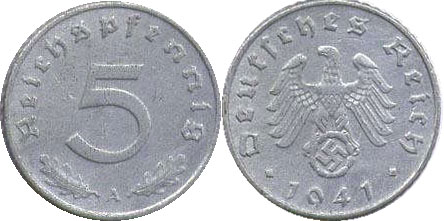 Coin Nazi Deutschland 5 ReichsPfennig 1941