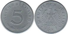 Münze Besatzungszeit in Deutschland 5 ReichsPfennig 1947