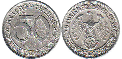 Münze Nazi Deutschland 50 ReichsPfennig 1939