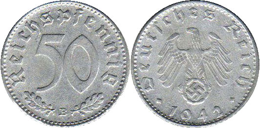 Coin Nazi Deutschland 50 ReichsPfennig 1942