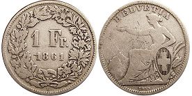 Münze Schweiz 1 frank 1861 