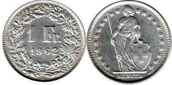 Coin Switzerland 1 frank 1962 