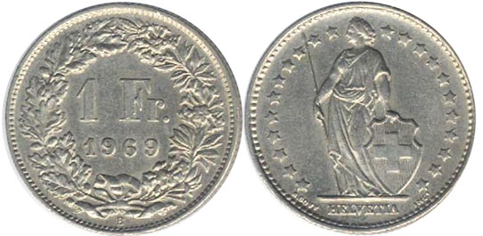 Coin Switzerland 1 frank 1969 
