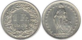 Münze Schweiz 1 frank 1969 