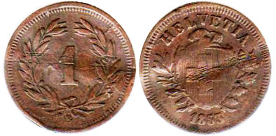 Coin Switzerland 1 rappen 1853 