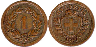 Coin Switzerland 1 rappen 1899 