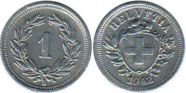 Coin Switzerland 1 rappen 1942