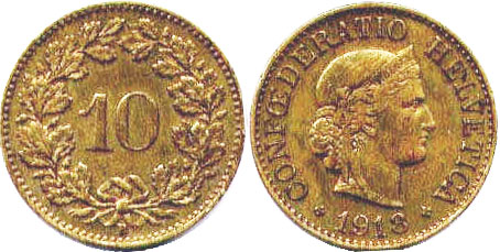 Coin Switzerland 10 rappen 1918 