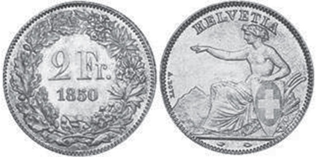 Coin Switzerland 2 franken 1850