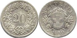 pièce de monnaie Switzerland 10 rappen 1850