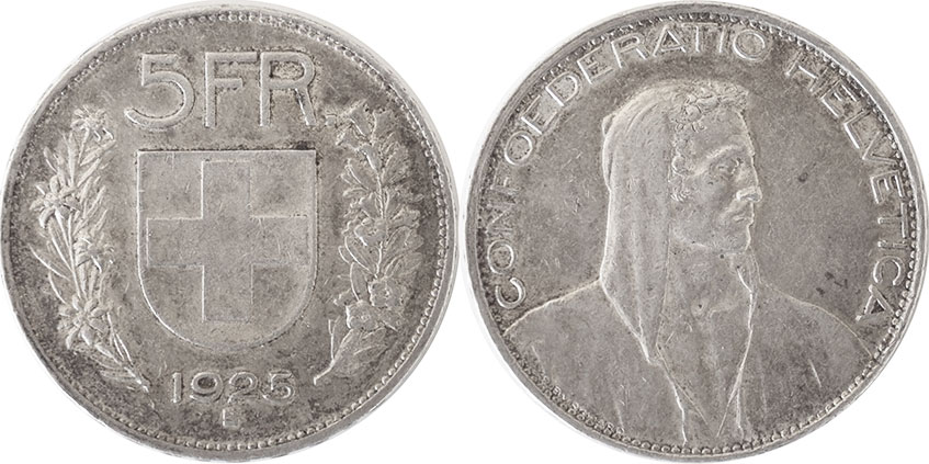 Münze Schweiz 5 franken 1925