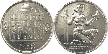Münze Schweiz 5 franks 1936 Konföderation