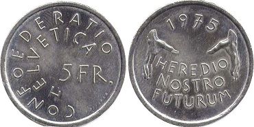 Münze Schweiz 5 franks 1975 Denkmalschutzjahr