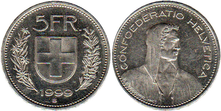 Coin Switzerland 5 franken 1999