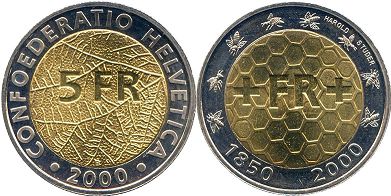 Münze Schweiz 5 franks 2000 Schweizer Nationalmünze