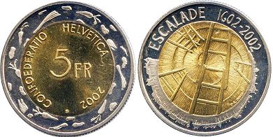Münze Schweiz 5 franks 2002 Escalade