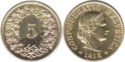 Coin Switzerland 5 rappen 1918 
