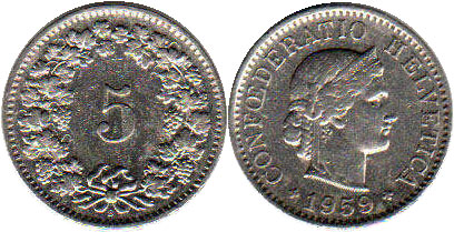 Coin Switzerland 5 rappen 1959 