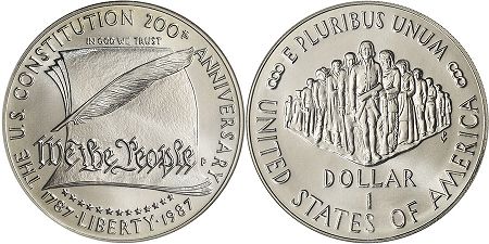münze 1 dollar 1987 constitution