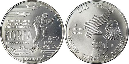 münze 1 dollar 1991 korea