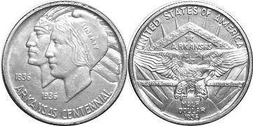 münze 1/2 dollar 1936 ARKANSAS Freiheit and Indian Chief's
