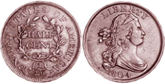 UNS Münze half Cent 1804
