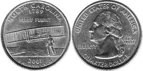 Moneda Estadounidenses State 25 centavos 2001 North Carolina
