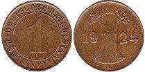 moneta German Weimar 1 pfennig 1924