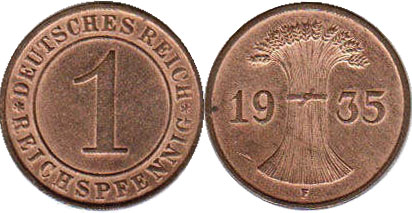 Coin Weimarer Republik1 Pfennig 1935