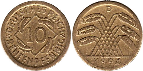 Münze Weimarer Republik10 Pfennig 1924