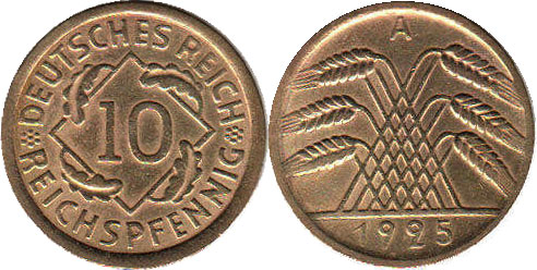 Coin Weimarer Republik10 Pfennig 1925