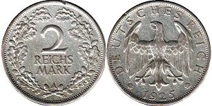 moneta German Weimar 2 mark 1925