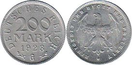 moneta German Weimar 200 mark 1923