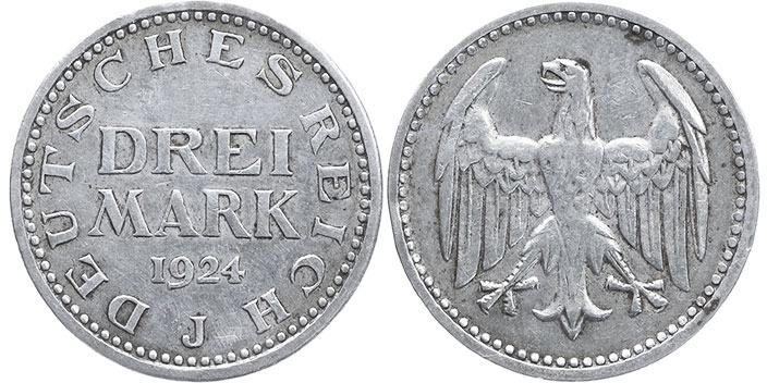Münze Weimarer Republik3 mark 1924