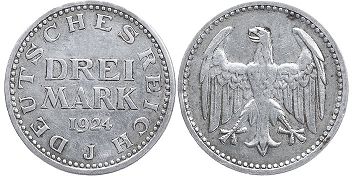 Münze Weimarer Republik3 Mark 1924