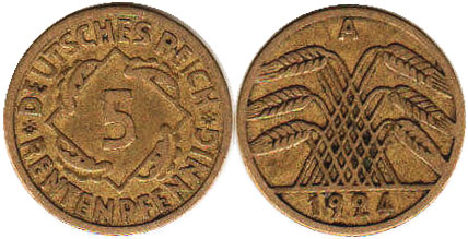 Coin Weimarer Republik5 Pfennig 1924